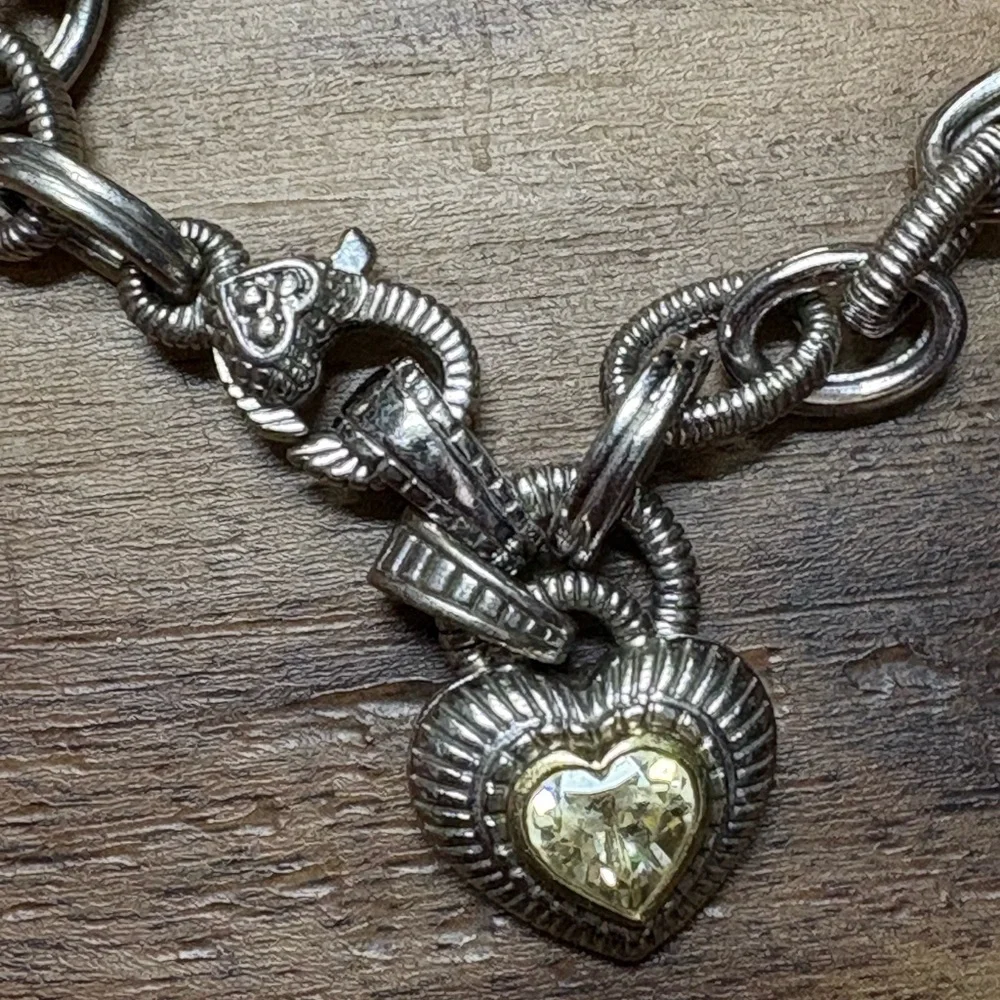 Judith Ripka Sterling Silver 18K Gold with yellow crystal stone heart bracelet - Picture 2 of 6